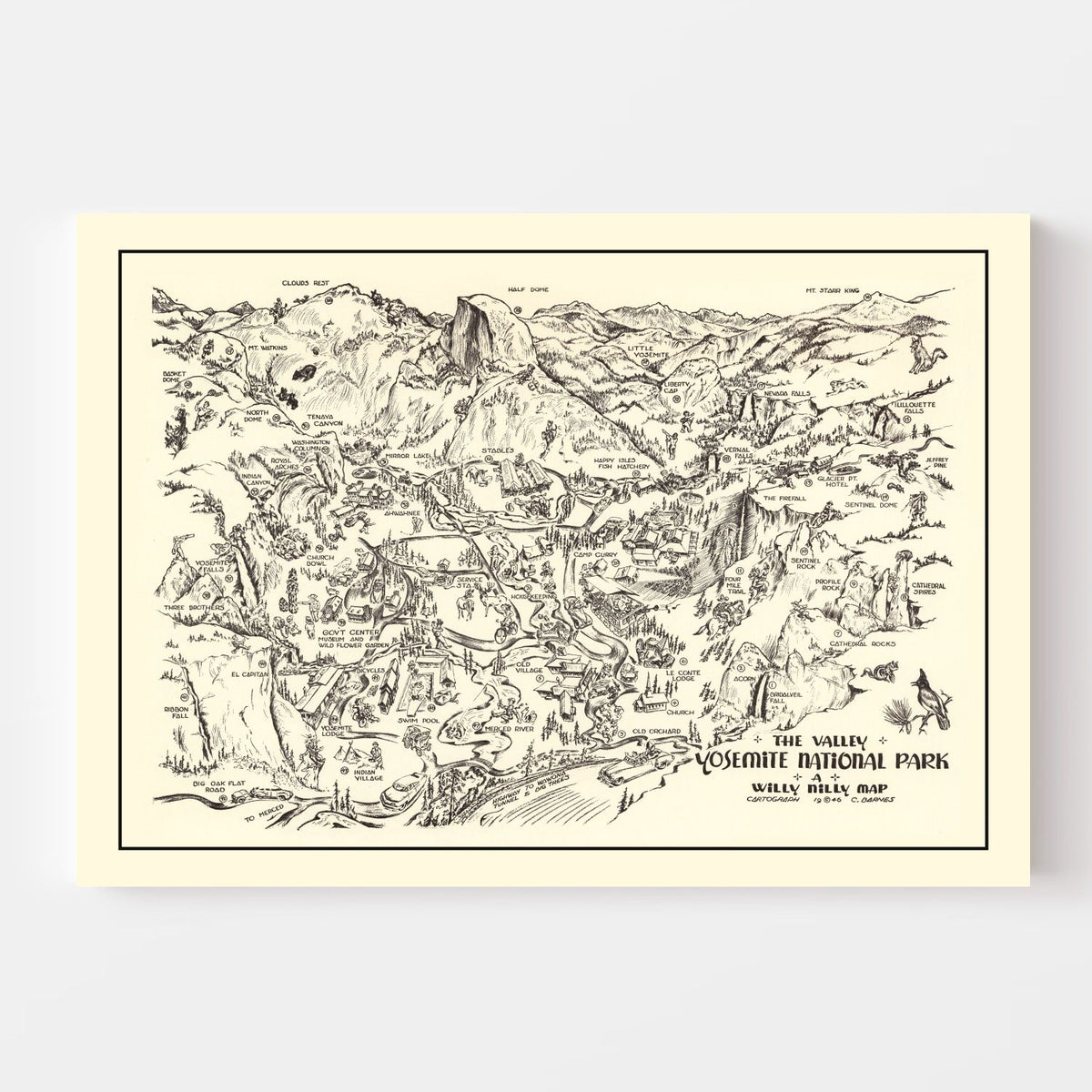 Vintage Map of Yosemite National Park 1946