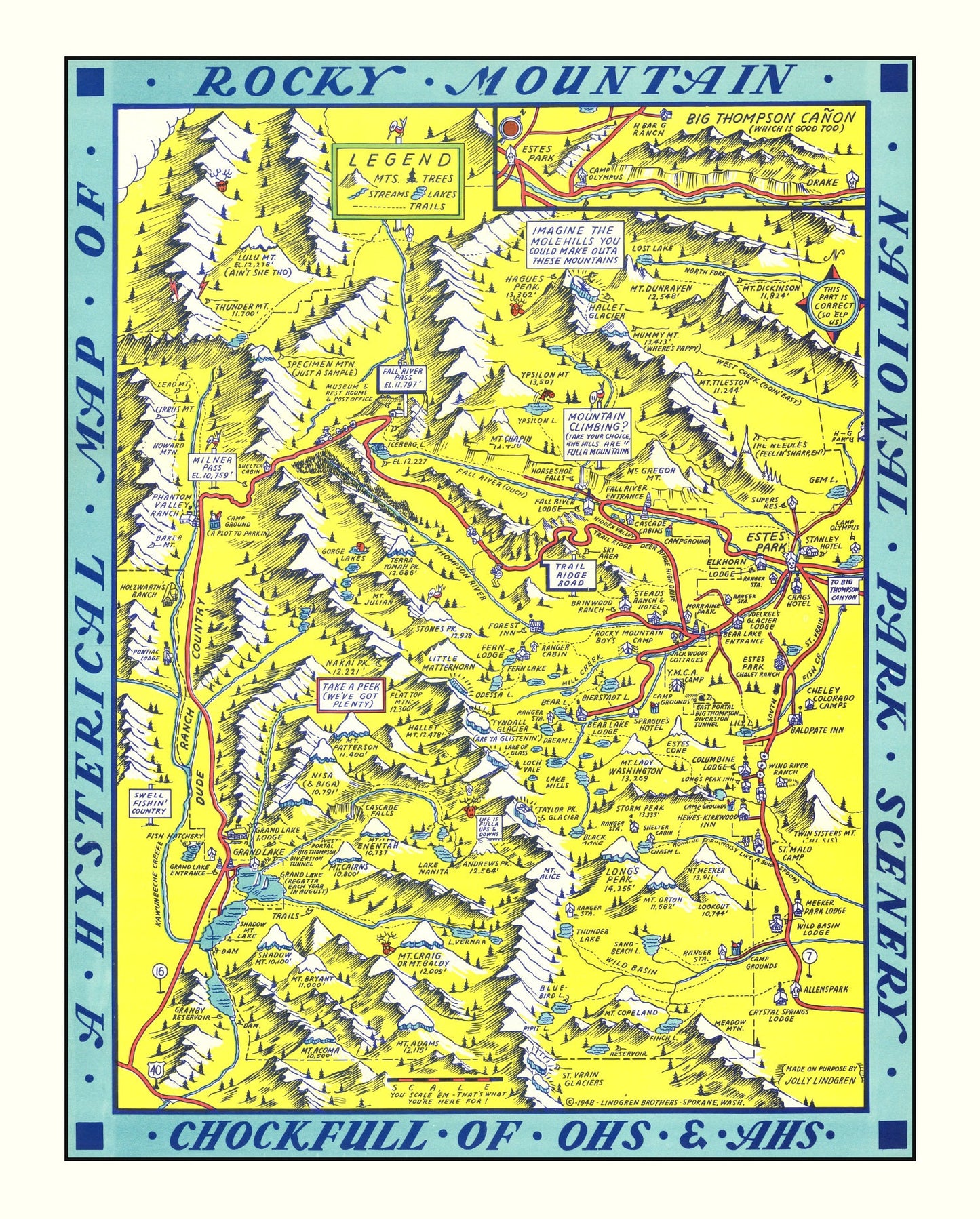 Vintage Map of Rocky Mountain National Park 1948