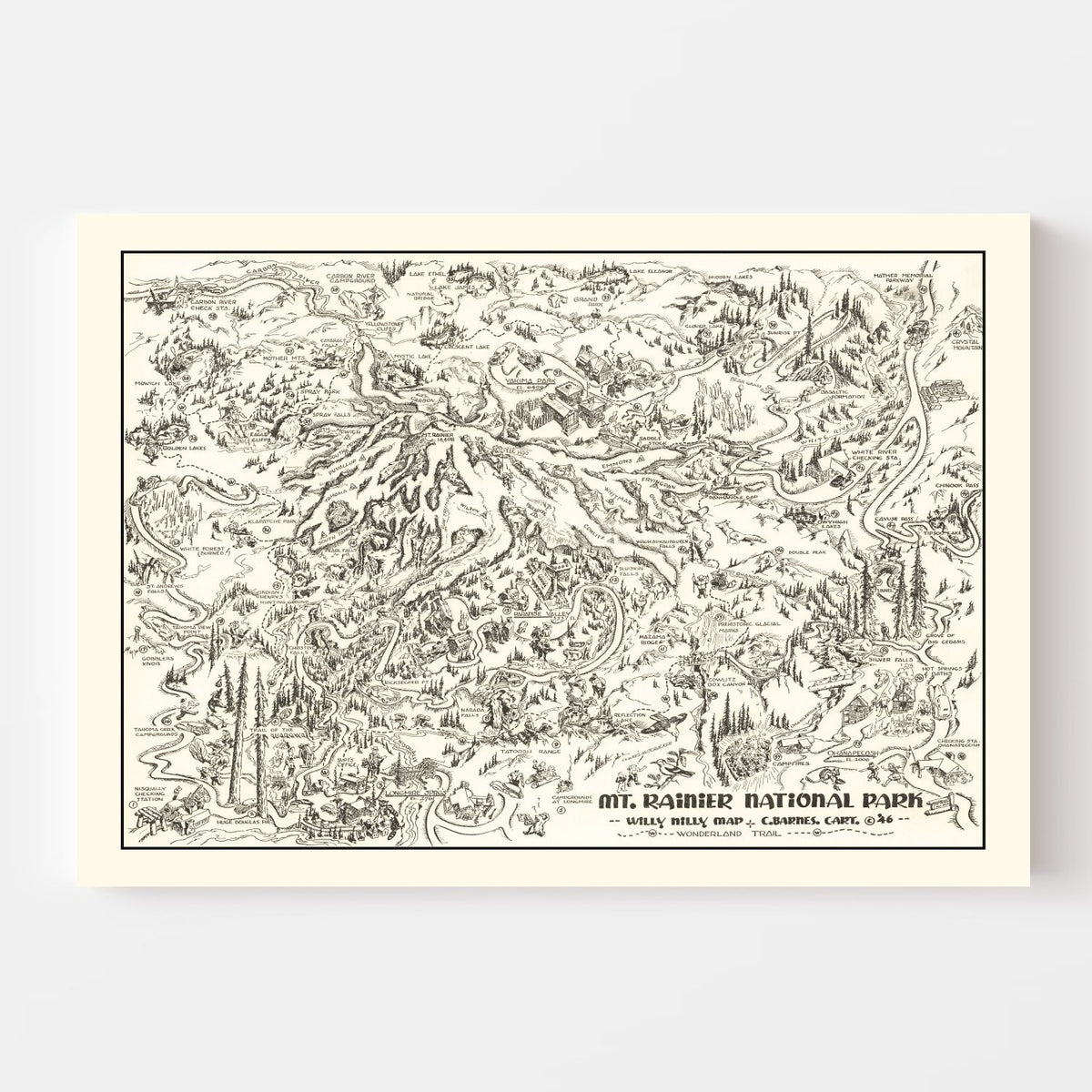 Vintage Map of Mt. Rainier National Park 1946