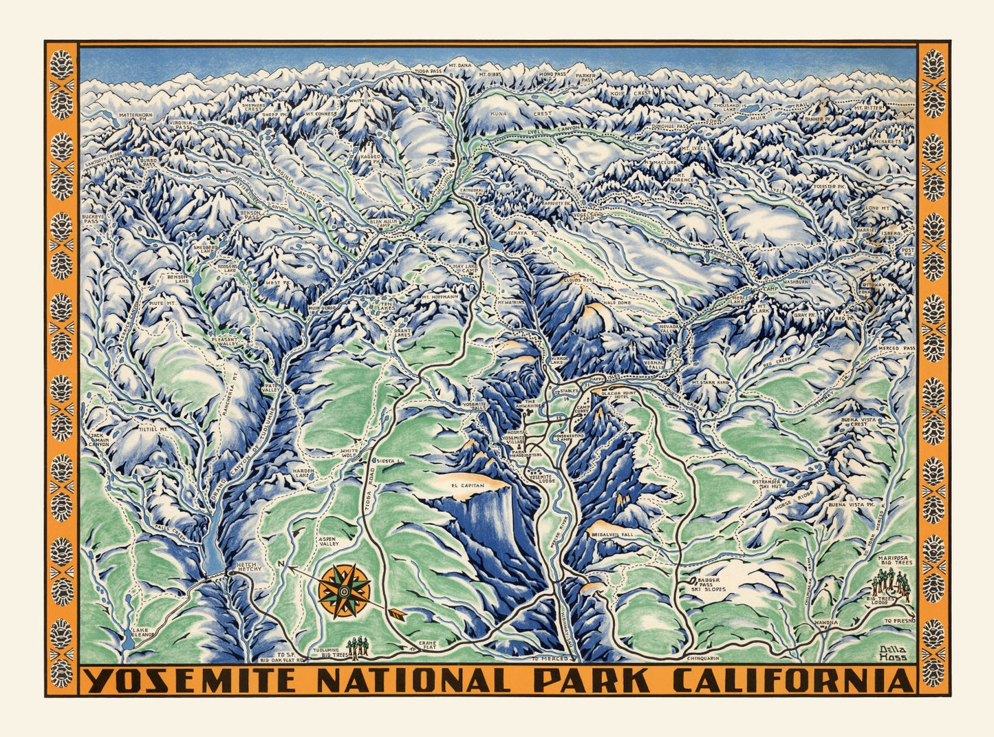 Vintage Map of Yosemite National Park 1955