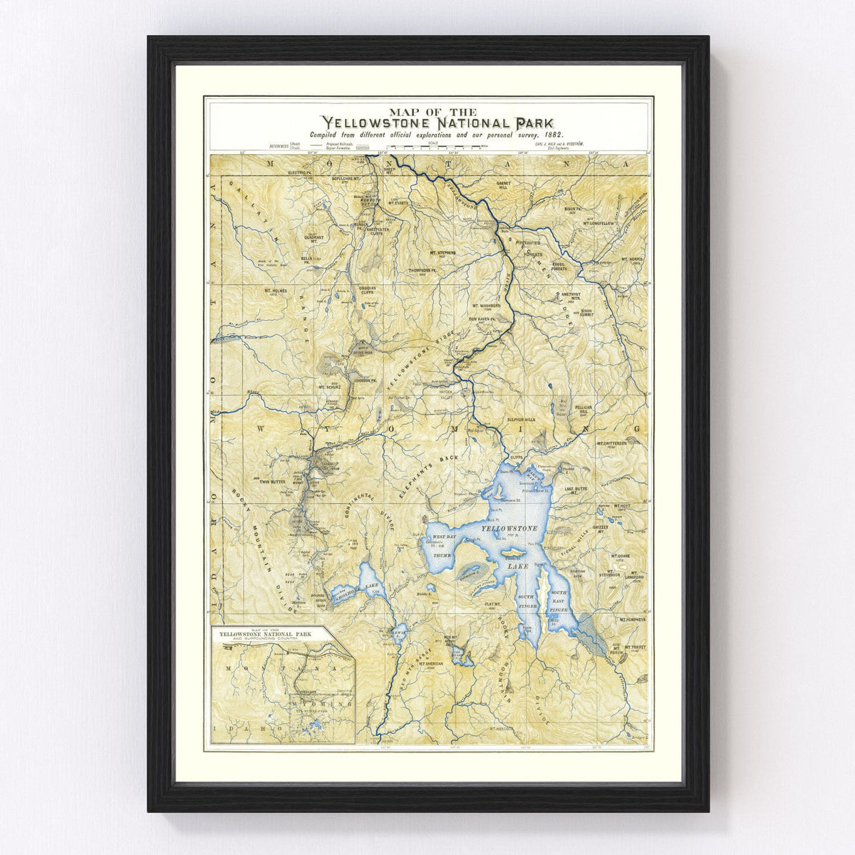 Vintage Map of Yellowstone National Park, 1882