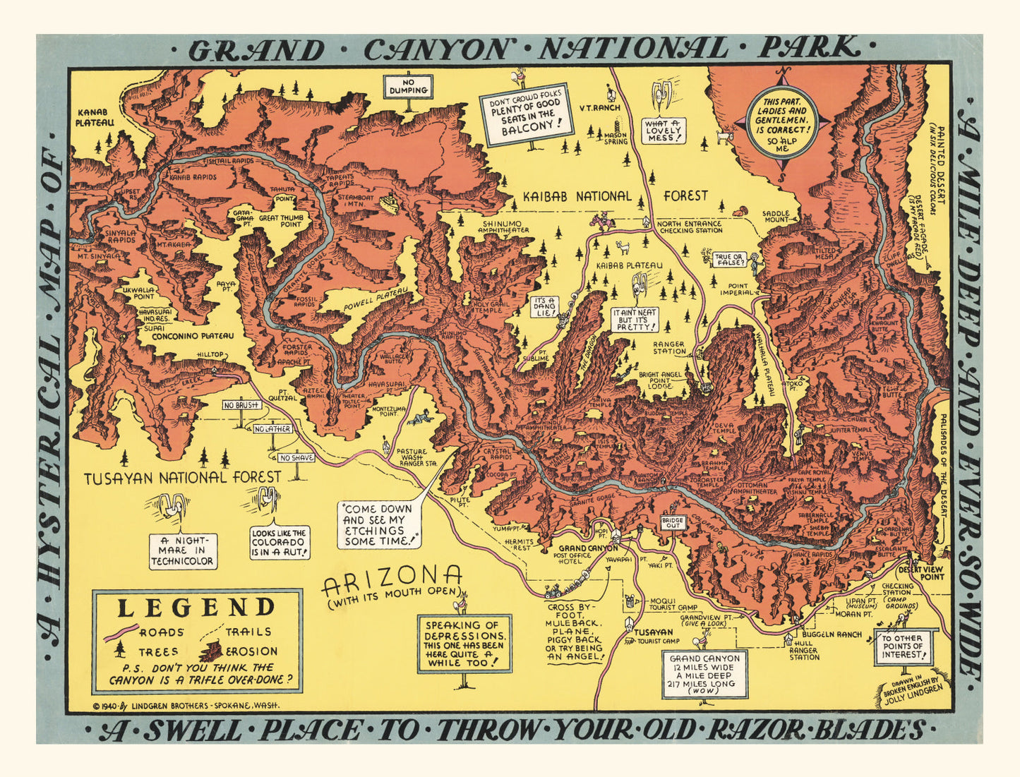 Vintage Map of Grand Canyon National Park 1940
