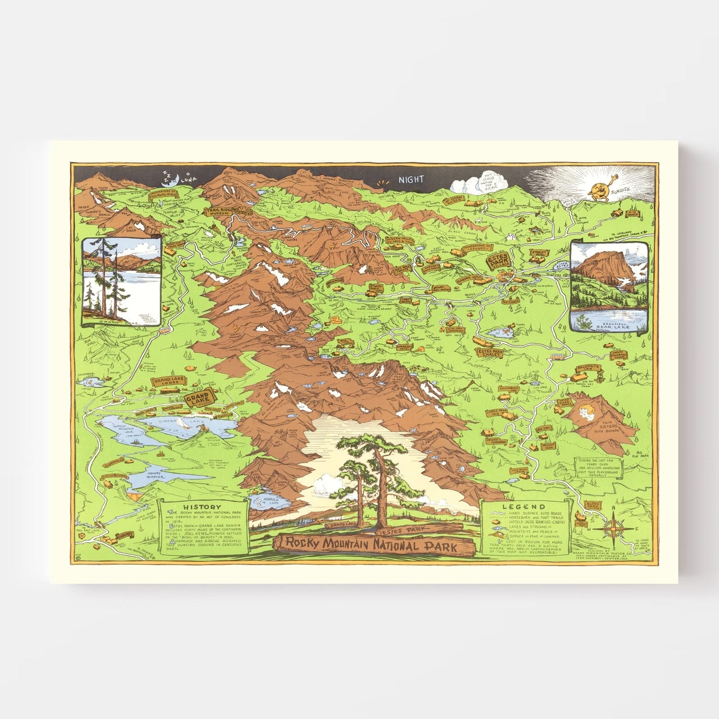 Vintage Map of Rocky Mountain National Park 1948