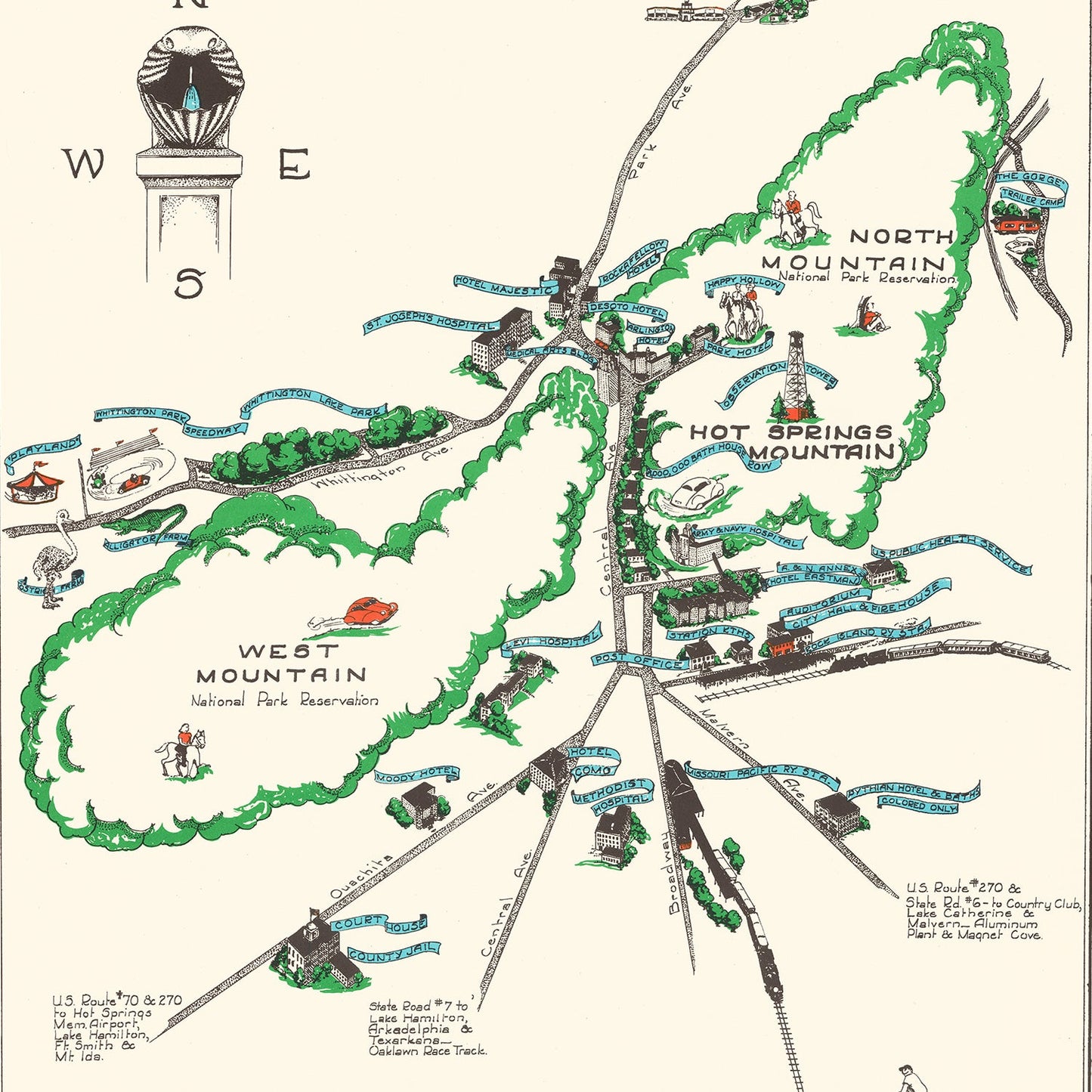 Vintage Map of Hot Springs National Park 1948