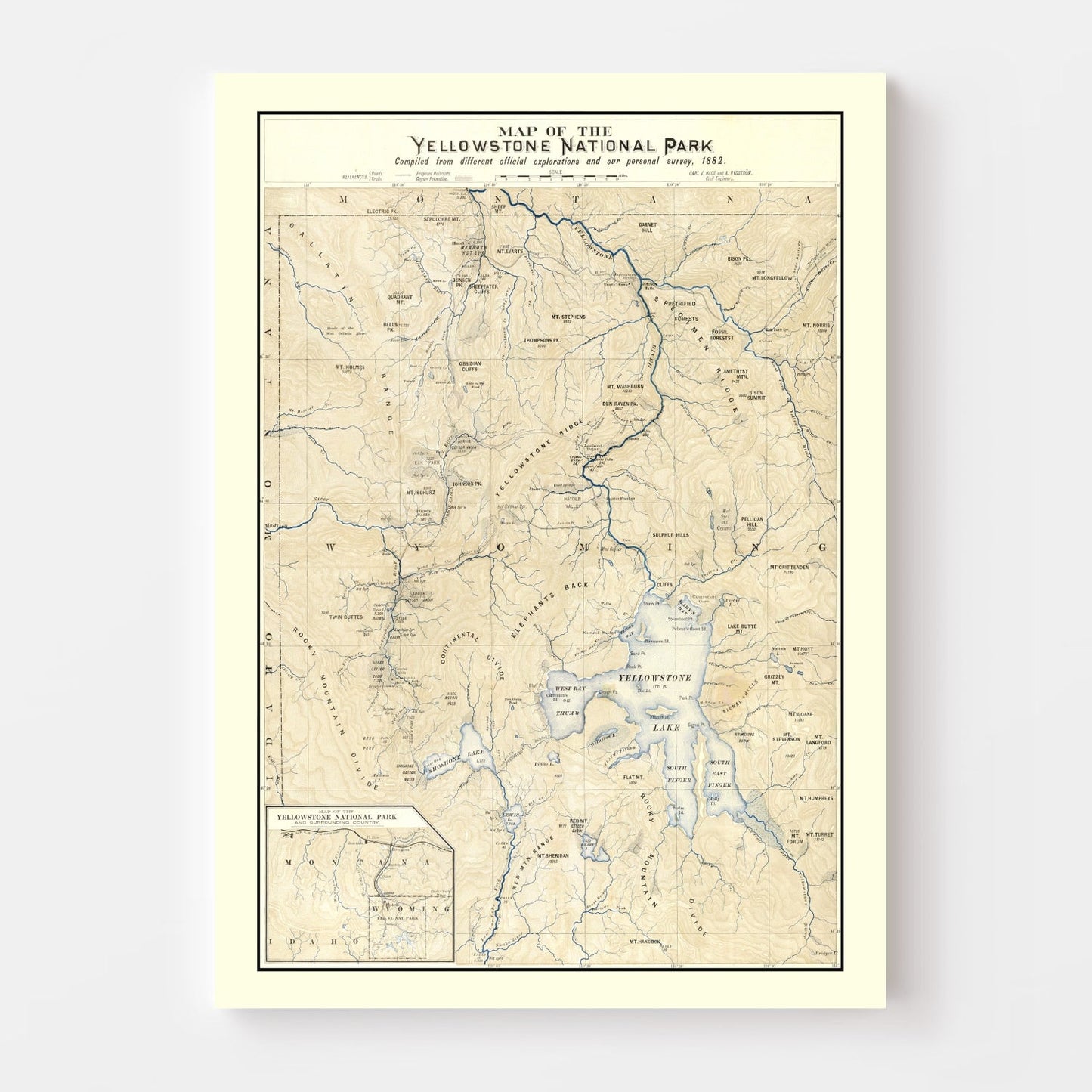 Vintage Yellowstone National Park Map 1882