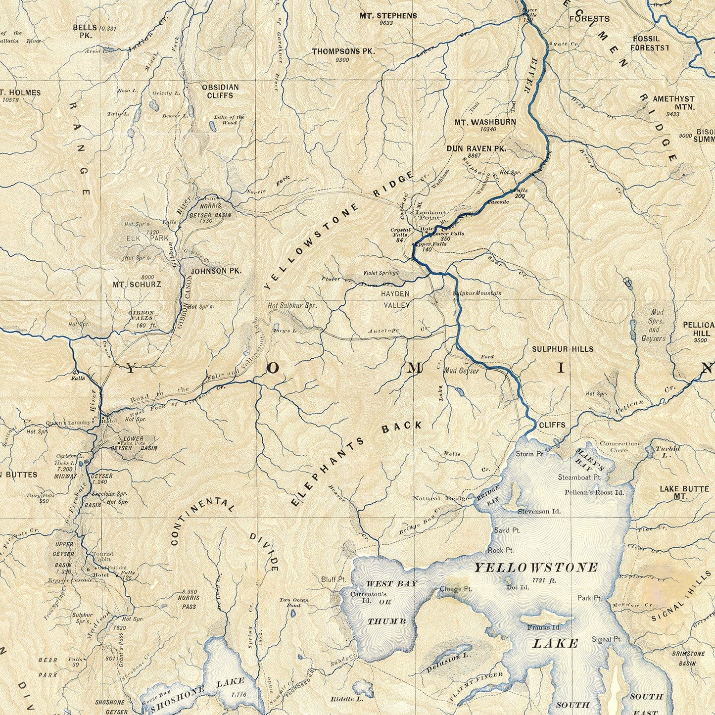 Vintage Yellowstone National Park Map 1882