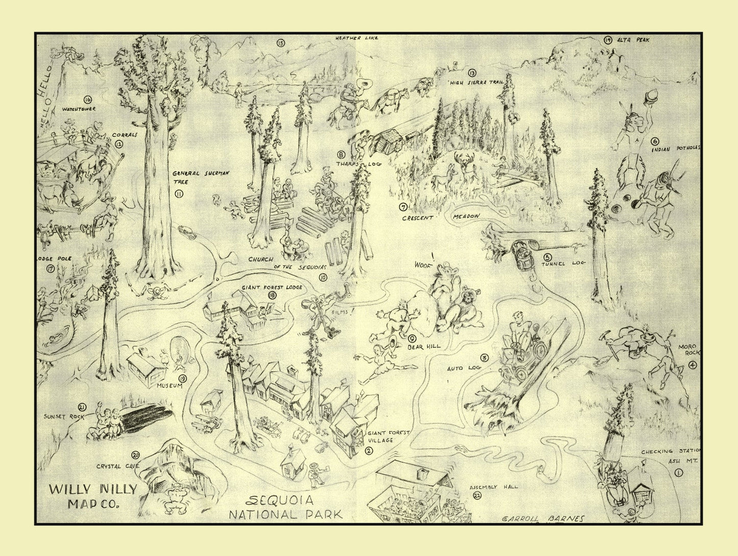 Vintage Map of Sequoia National Park 1945