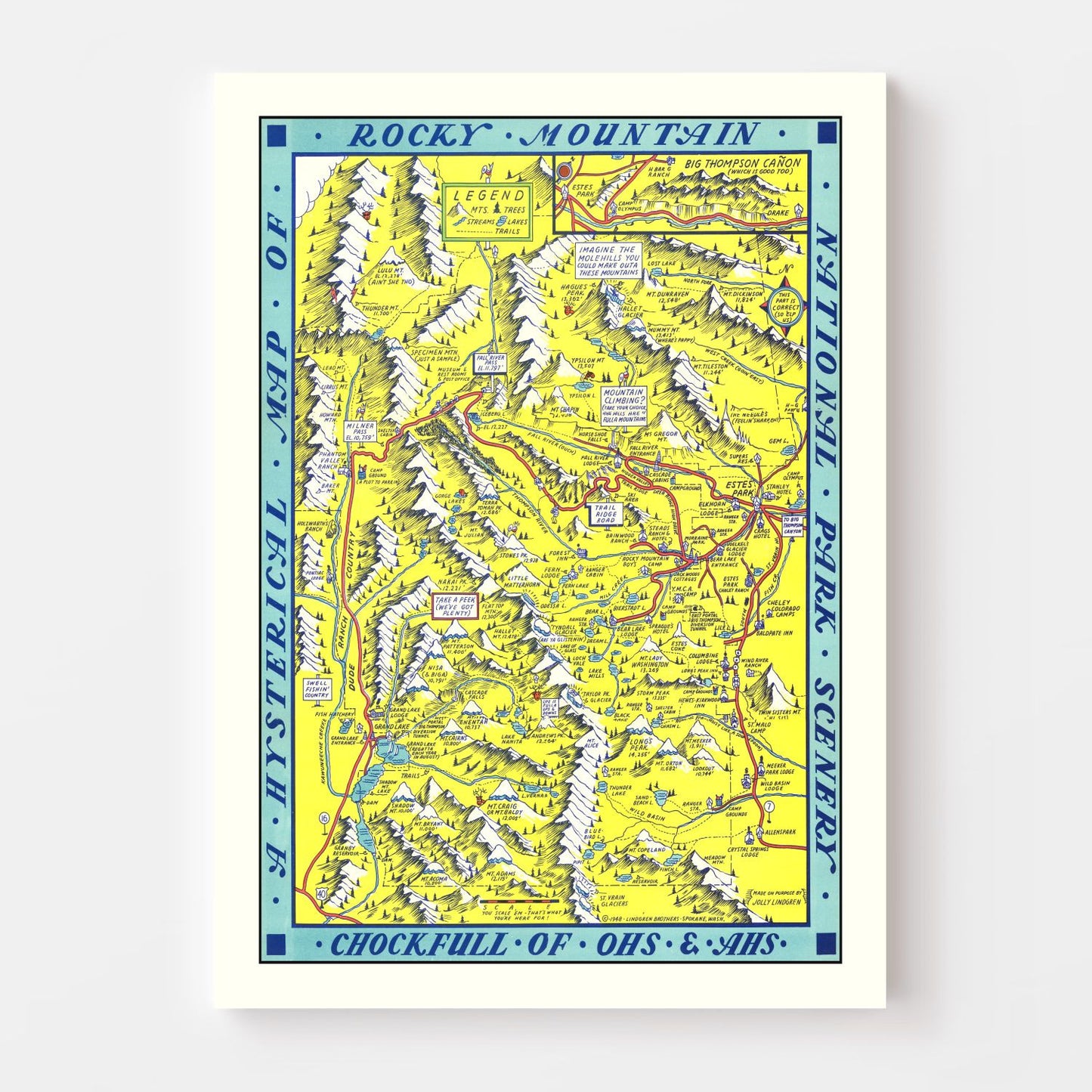 Vintage Map of Rocky Mountain National Park 1948