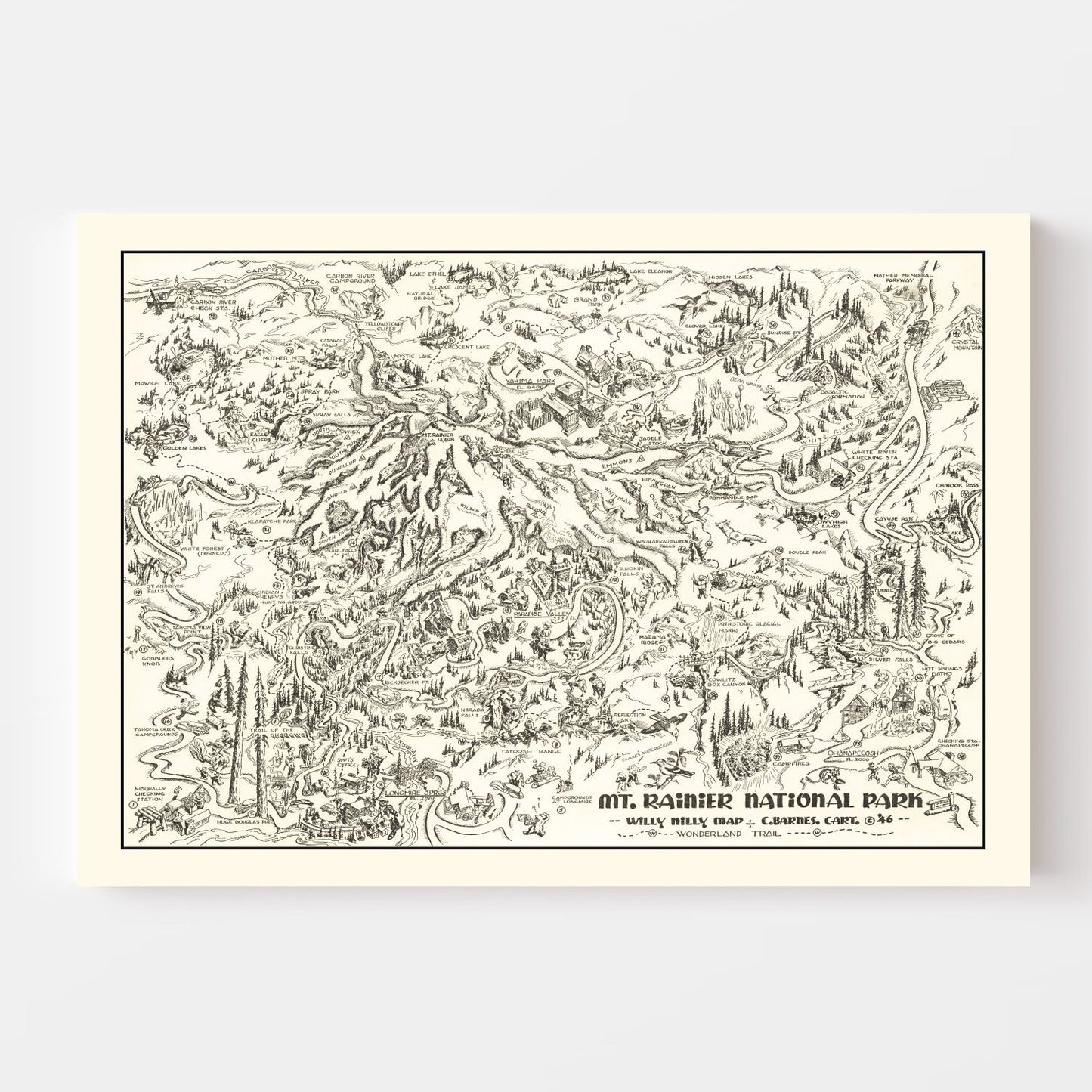 Vintage Map of Mt. Rainier National Park 1946