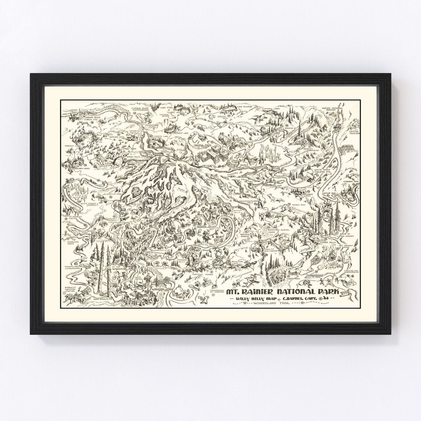 Vintage Map of Mt. Rainier National Park 1946
