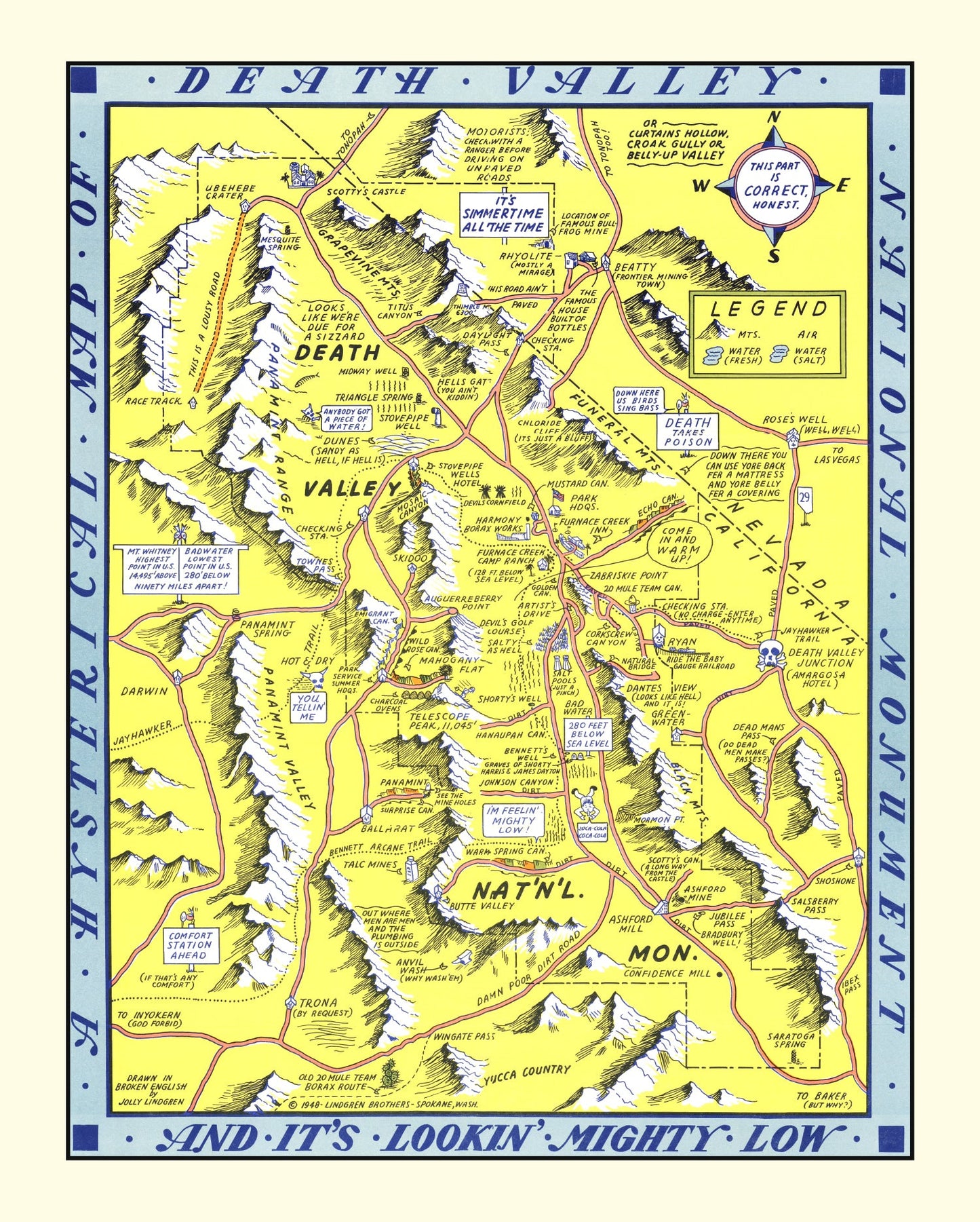 Vintage Map of Death Valley National Park 1948