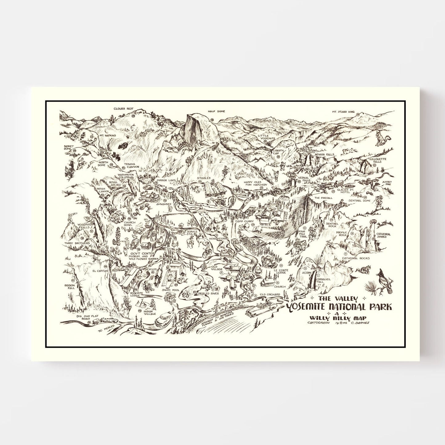 Vintage Map of Yosemite National Park, 1946