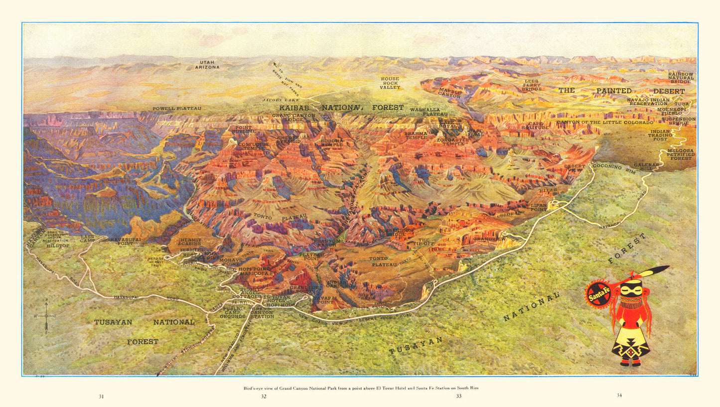 Vintage Map of Grand Canyon National Park, 1929