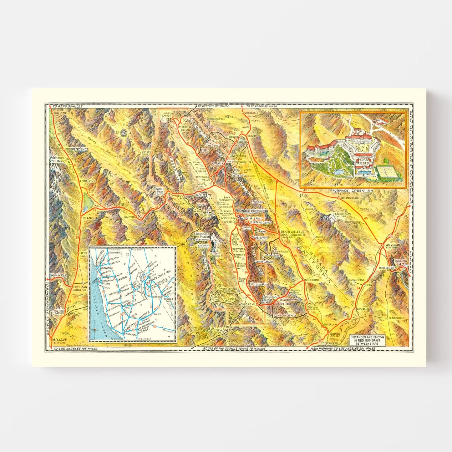 Vintage Map of Death Valley National Park, 1934