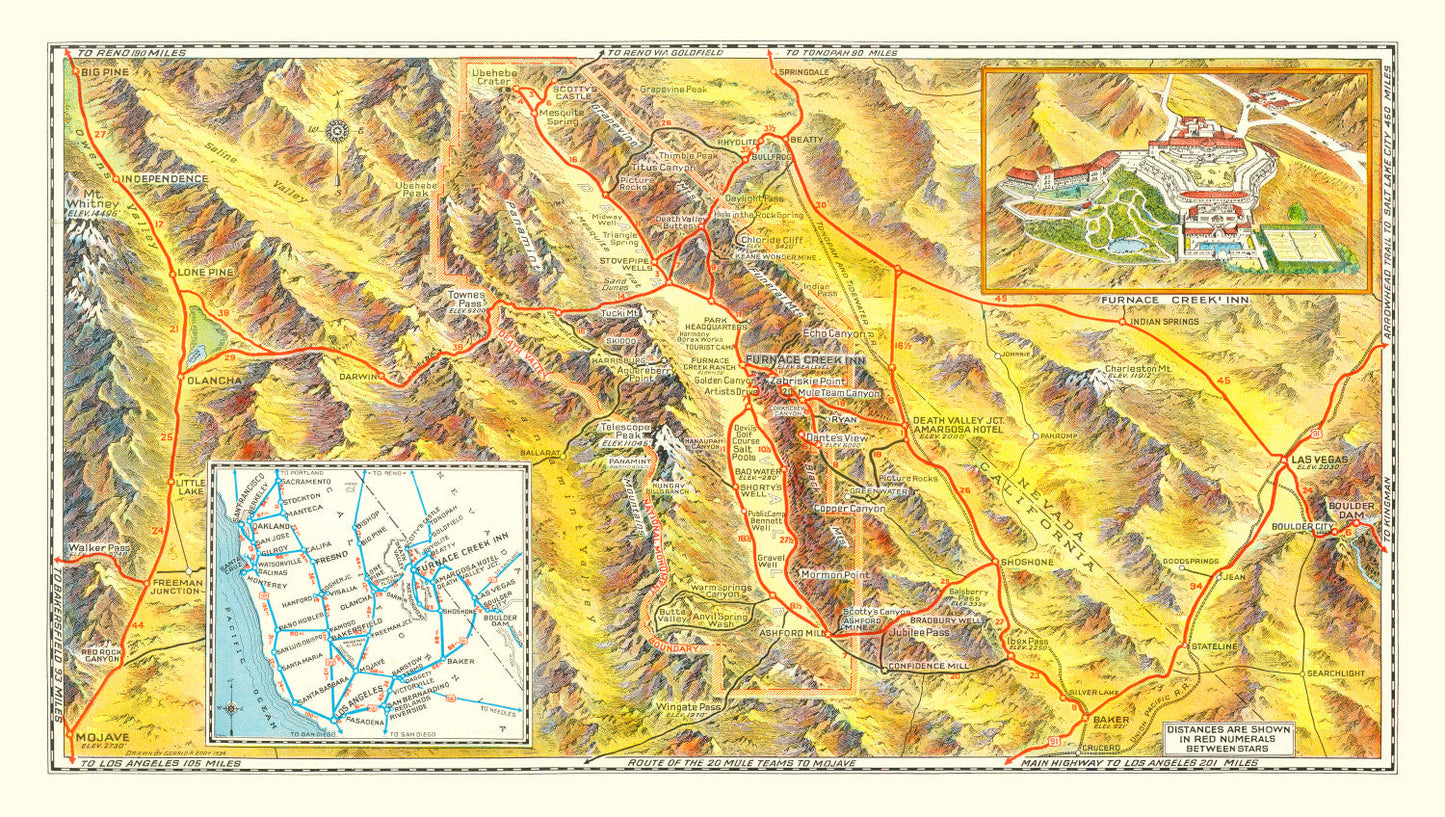 Vintage Map of Death Valley National Park, 1934