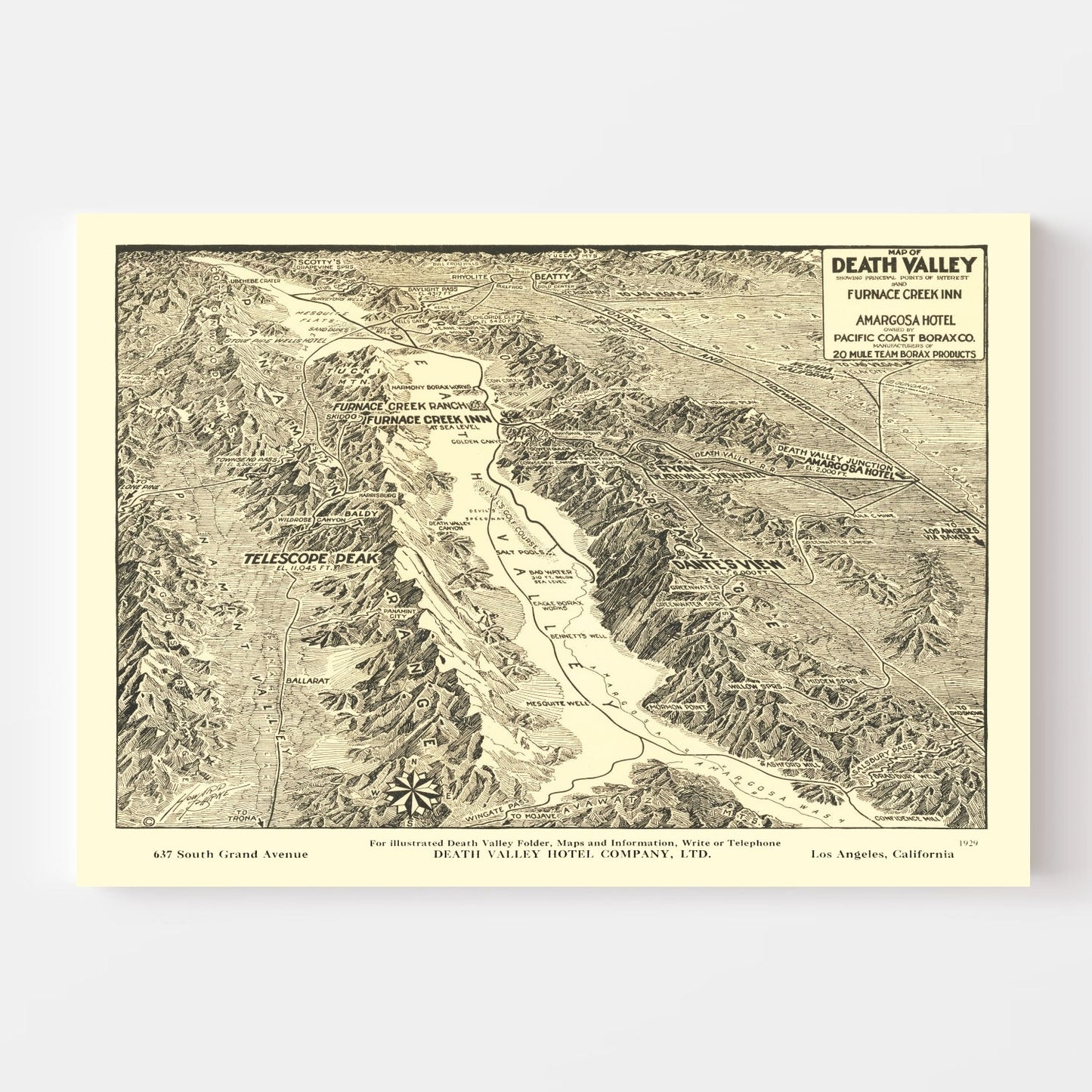 Vintage Map of Death Valley National Park, 1929