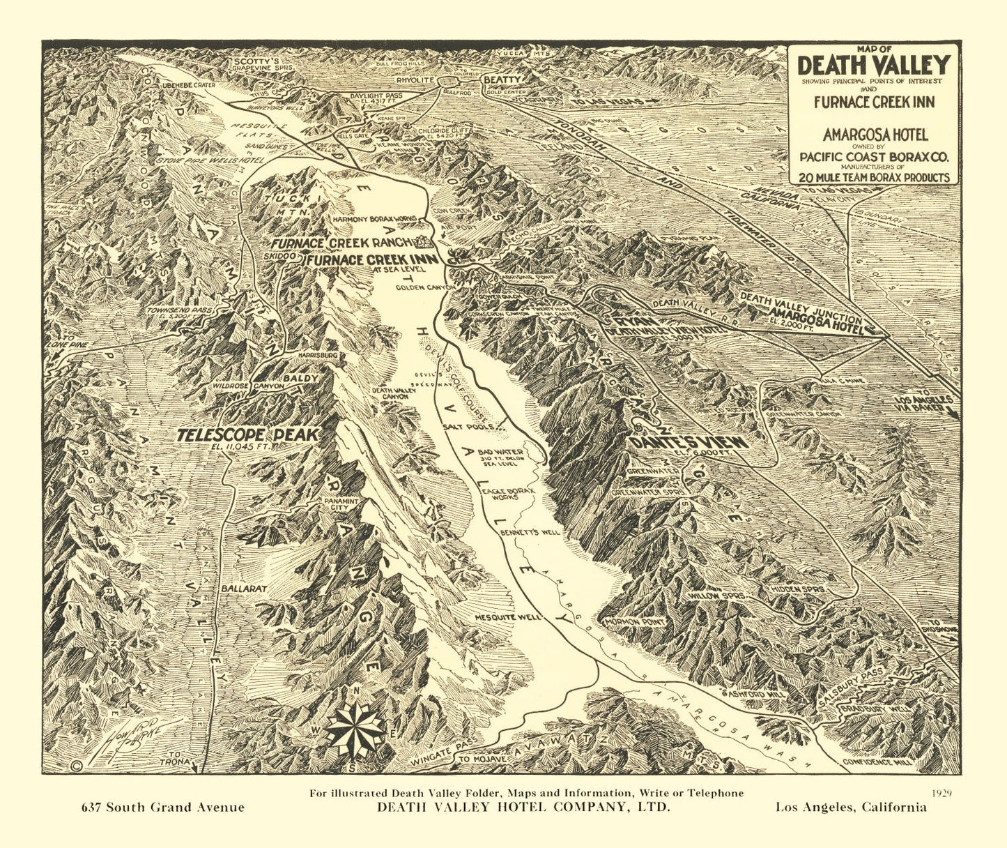Vintage Map of Death Valley National Park, 1929