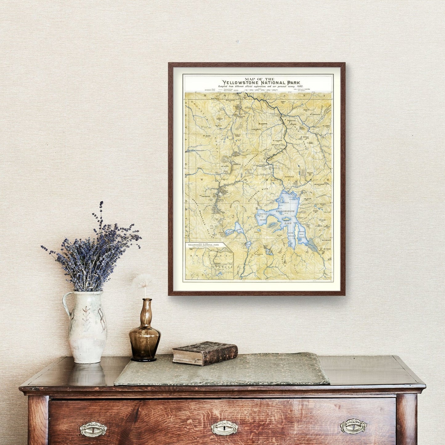Vintage Map of Yellowstone National Park, 1882