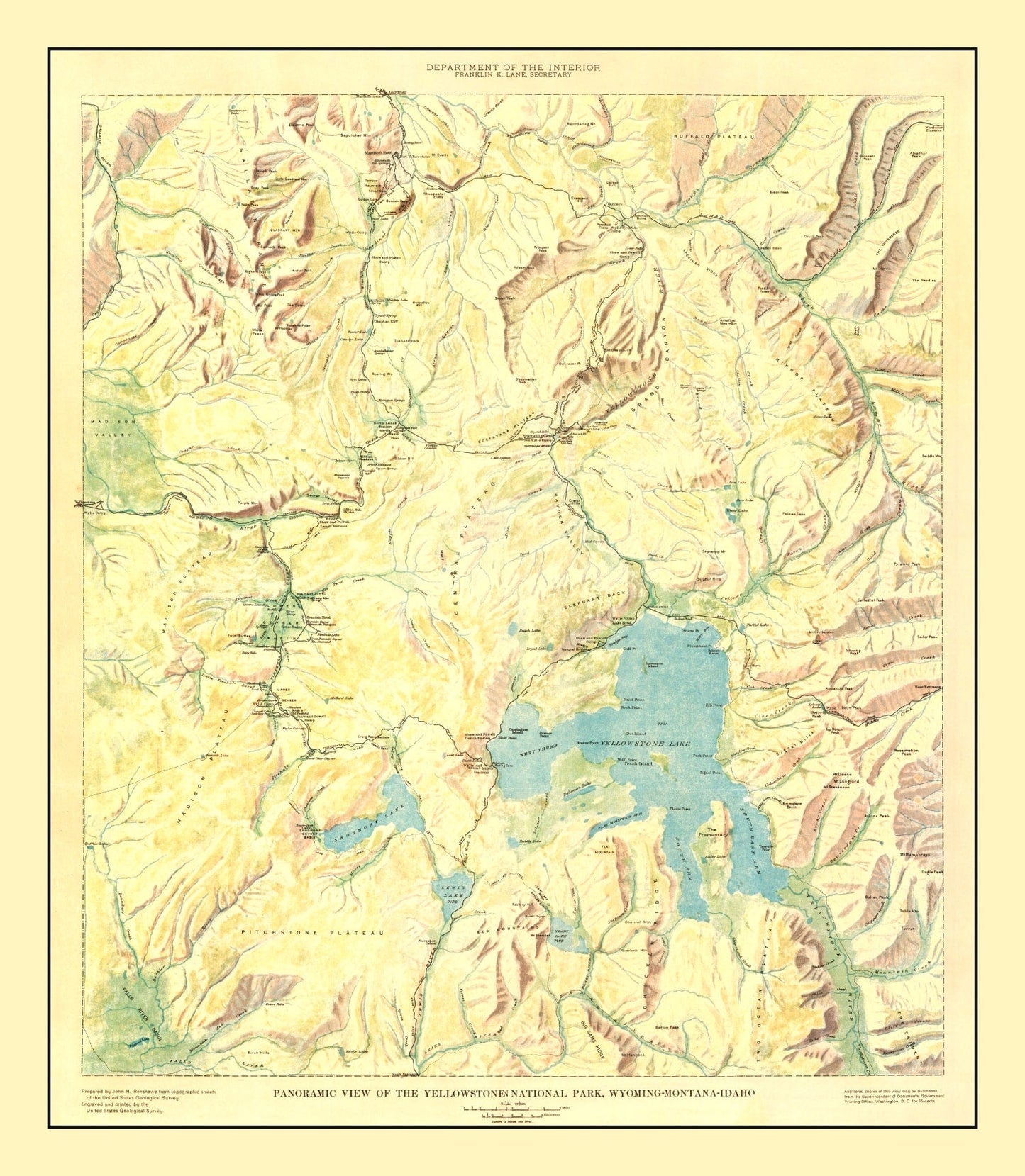 Vintage Yellowstone National Park Map 1915